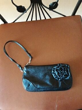 Women’s Black Wristlet Clutch with Floral Accent